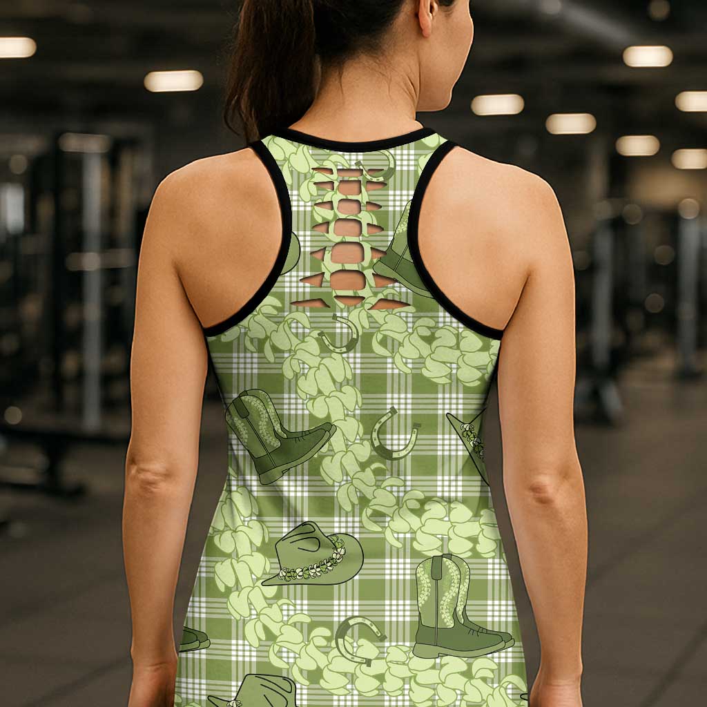 Lime Palaka Hawaii Cowboy Hollow Tank Top Puakenikeni Lei Paniolo Papale Seamless Vibes - Polynesian Pride