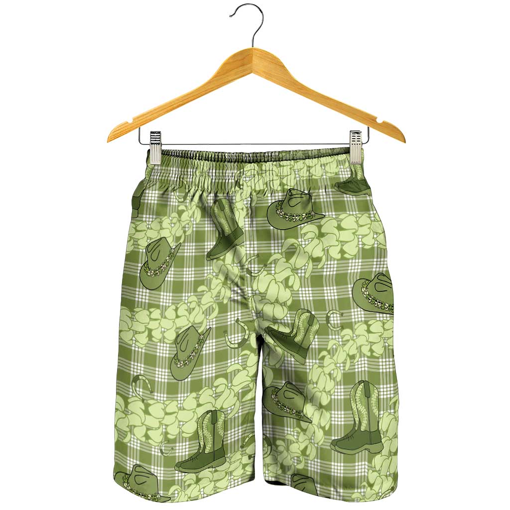 Lime Palaka Hawaii Cowboy Shorts for Men Puakenikeni Lei Paniolo Papale Seamless Vibes - Polynesian Pride