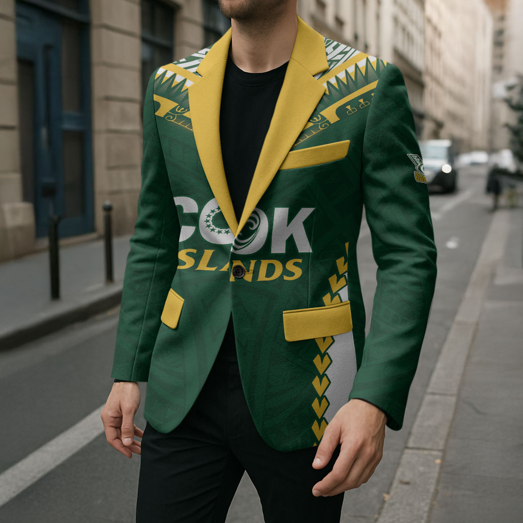 Custom Rugby League Cook Islands Blazer Tribal Pattern Green Version LT01 - Polynesian Pride