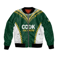 Custom Rugby League Cook Islands Bomber Jacket Tribal Pattern Green Version LT01 Unisex Green - Polynesian Pride