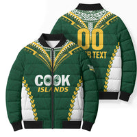 Custom Rugby League Cook Islands Bomber Puffer Jacket Tribal Pattern Green Version LT01 - Polynesian Pride