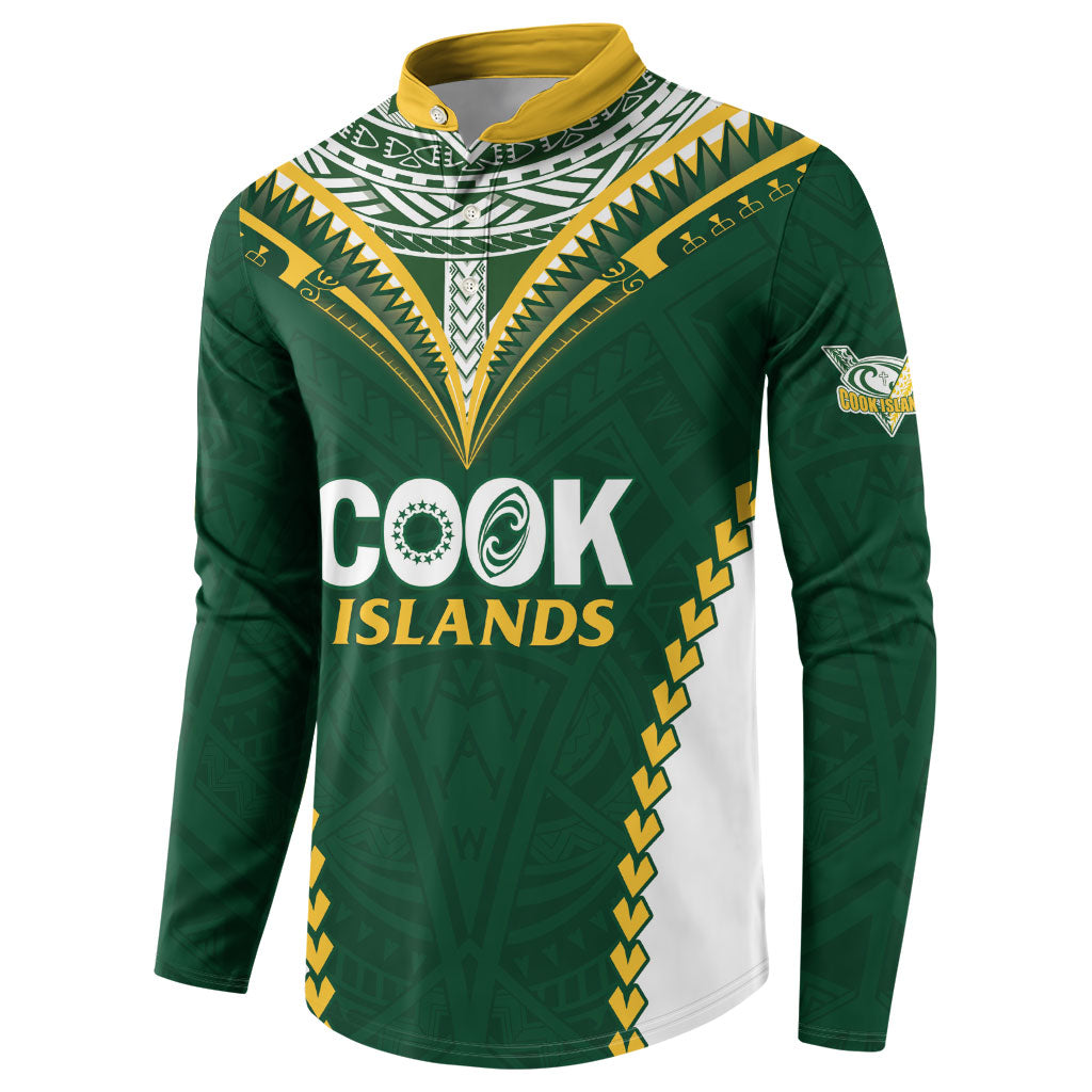 Custom Rugby League Cook Islands Button Sweatshirt Tribal Pattern Green Version LT01 - Polynesian Pride