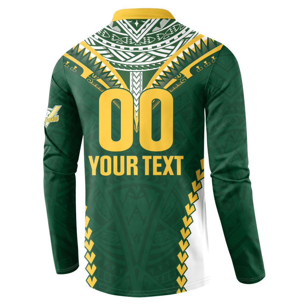 Custom Rugby League Cook Islands Button Sweatshirt Tribal Pattern Green Version LT01 - Polynesian Pride