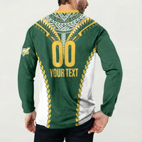 Custom Rugby League Cook Islands Button Sweatshirt Tribal Pattern Green Version LT01 - Polynesian Pride