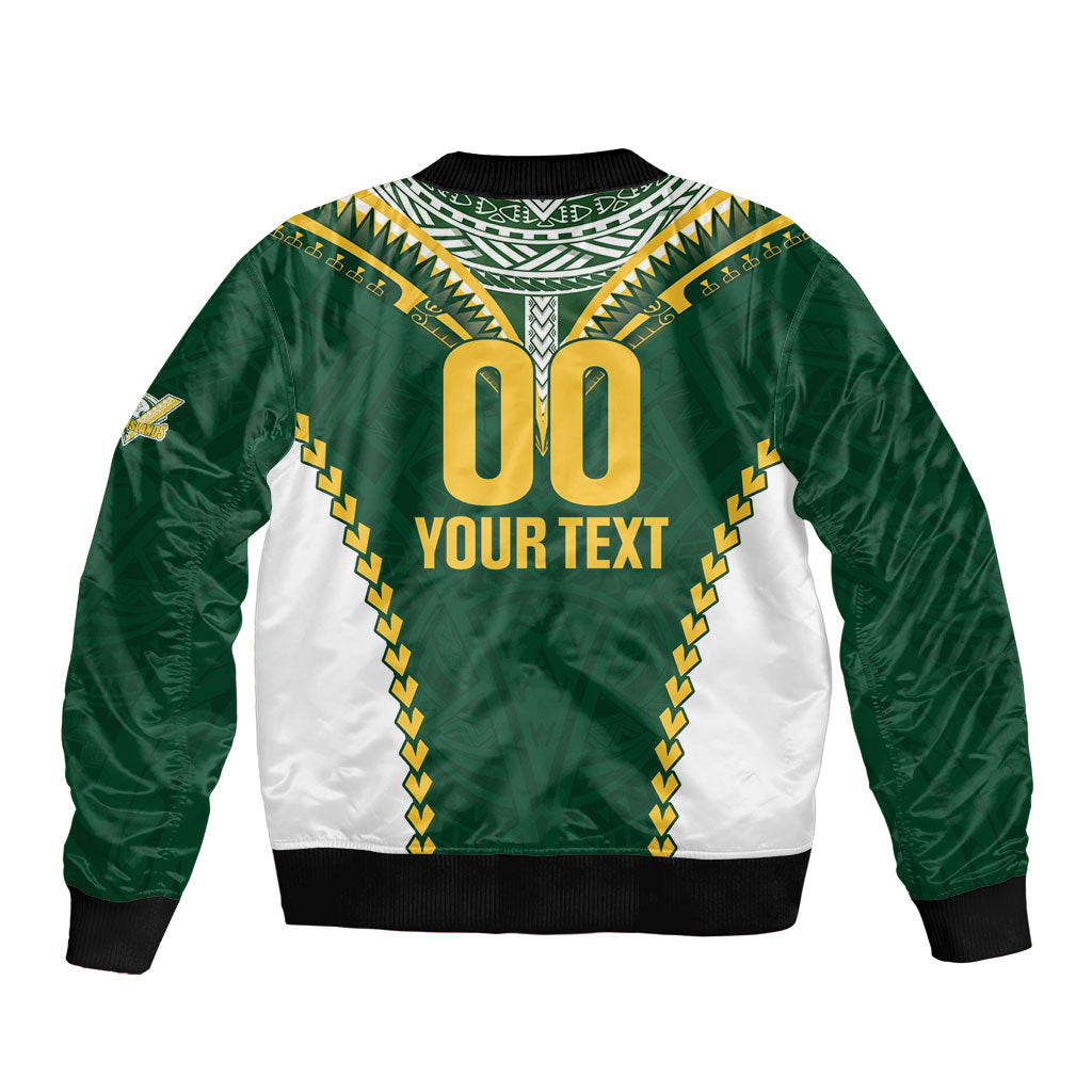 Custom Rugby League Cook Islands Sleeve Zip Bomber Jacket Tribal Pattern Green Version LT01 - Polynesian Pride