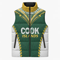 Custom Rugby League Cook Islands Sleeveless Puffer Jacket Tribal Pattern Green Version LT01 Unisex Green - Polynesian Pride
