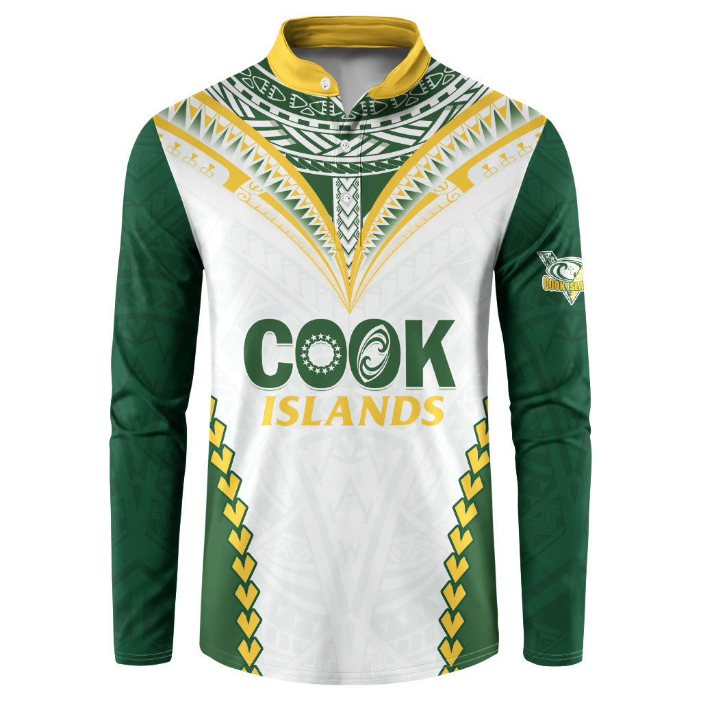Custom Rugby League Cook Islands Button Sweatshirt Tribal Pattern White Version LT01 White - Polynesian Pride