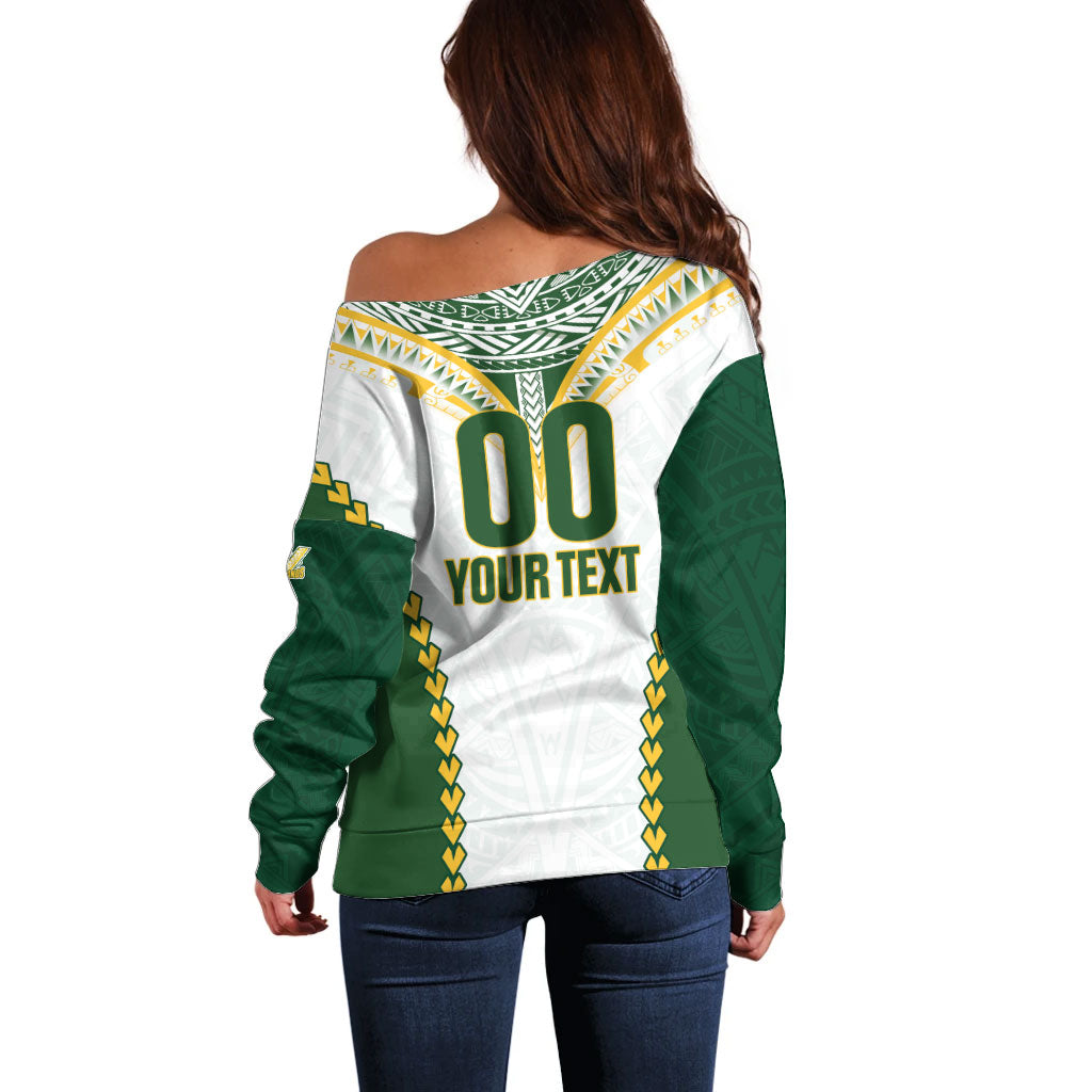 Custom Rugby League Cook Islands Off Shoulder Sweater Tribal Pattern White Version LT01 - Polynesian Pride