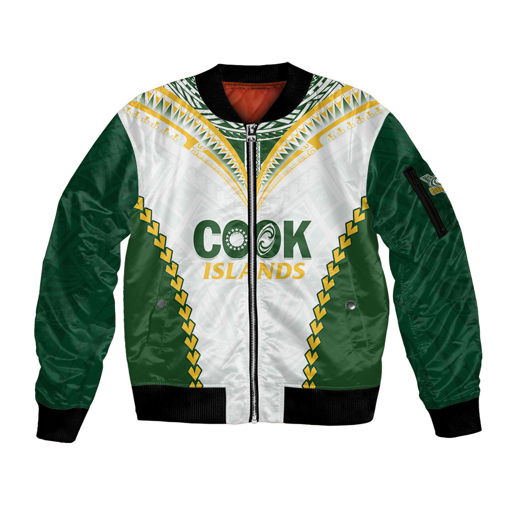 Custom Rugby League Cook Islands Sleeve Zip Bomber Jacket Tribal Pattern White Version LT01 Unisex White - Polynesian Pride