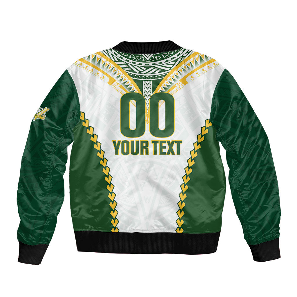 Custom Rugby League Cook Islands Sleeve Zip Bomber Jacket Tribal Pattern White Version LT01 - Polynesian Pride