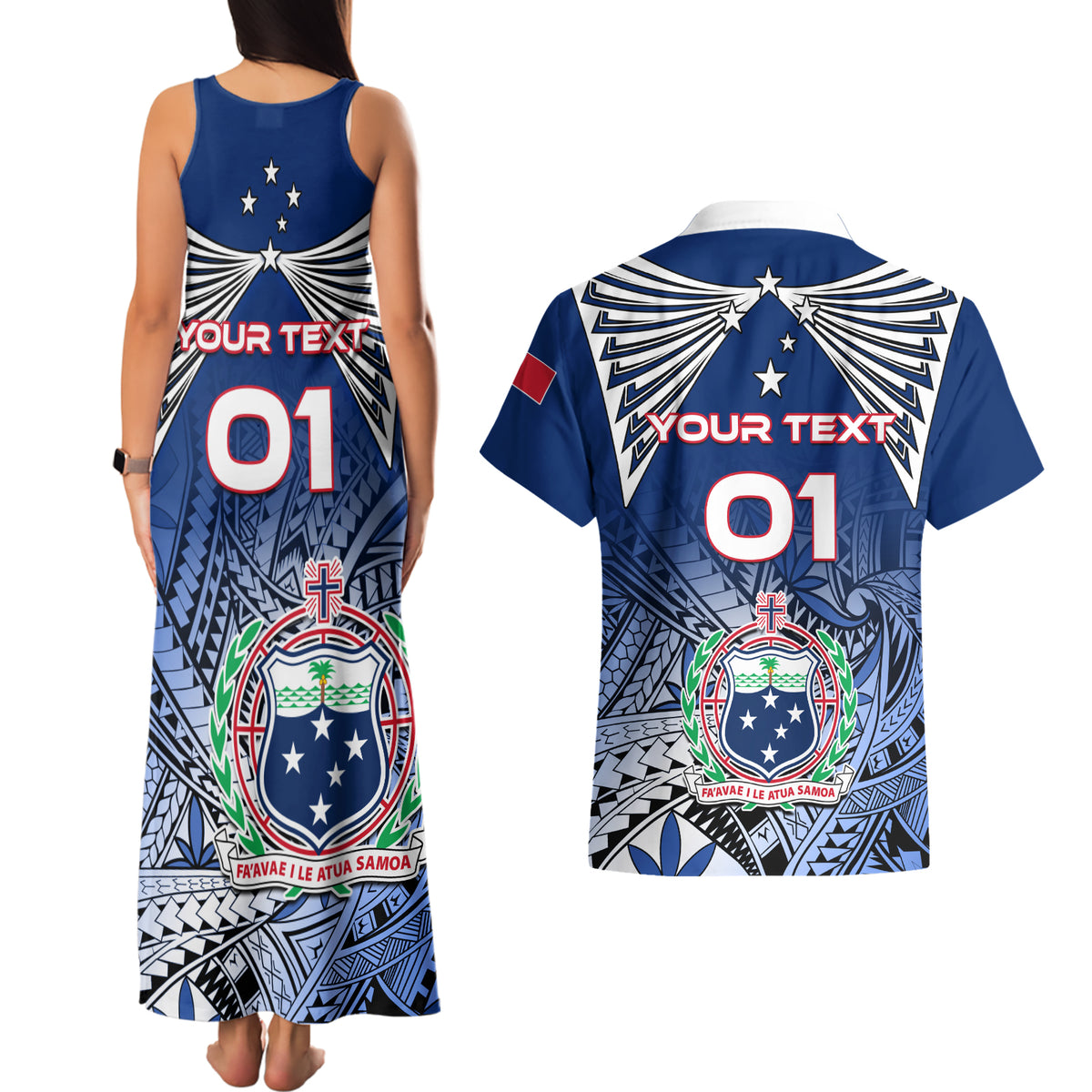 Custom Samoa Rugby Couples Matching Tank Maxi Dress and Hawaiian Shirt Toa Samoa Myriad Patterns LT01 - Polynesian Pride