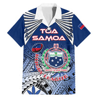 Custom Samoa Rugby Family Matching Mermaid Dress and Hawaiian Shirt Toa Samoa Myriad Patterns LT01 Dad's Shirt - Short Sleeve Blue - Polynesian Pride