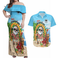 Personalized Hawaii Golf Christmas Couples Matching Off Shoulder Maxi Dress and Hawaiian Shirt Mele Kalikimaka Funny Golfer Santa - Polynesian Pride