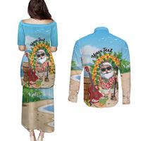 Personalized Hawaii Golf Christmas Couples Matching Puletasi and Long Sleeve Button Shirt Mele Kalikimaka Funny Golfer Santa - Polynesian Pride