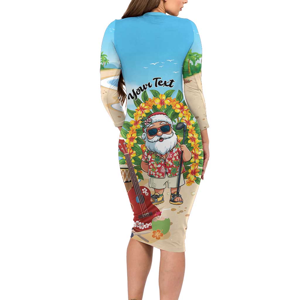 Personalized Hawaii Golf Christmas Family Matching Long Sleeve Bodycon Dress and Hawaiian Shirt Mele Kalikimaka Funny Golfer Santa - Polynesian Pride
