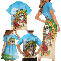 Personalized Hawaii Golf Christmas Family Matching Short Sleeve Bodycon Dress and Hawaiian Shirt Mele Kalikimaka Funny Golfer Santa - Polynesian Pride