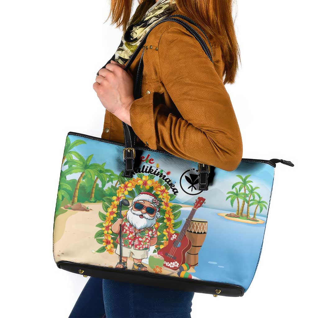 Hawaii Golf Christmas Leather Tote Bag Mele Kalikimaka Funny Golfer Santa - Polynesian Pride
