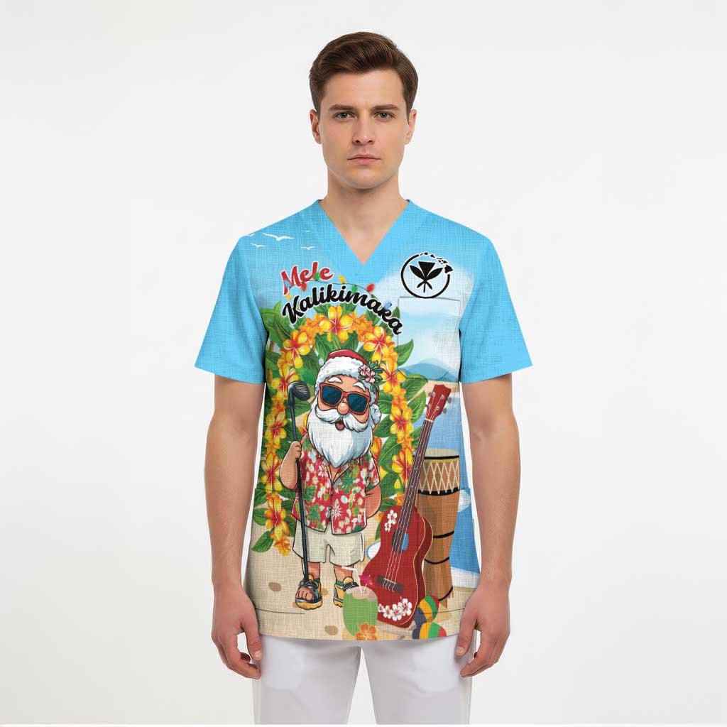 Personalized Hawaii Golf Christmas Scrub Top Mele Kalikimaka Funny Golfer Santa - Polynesian Pride