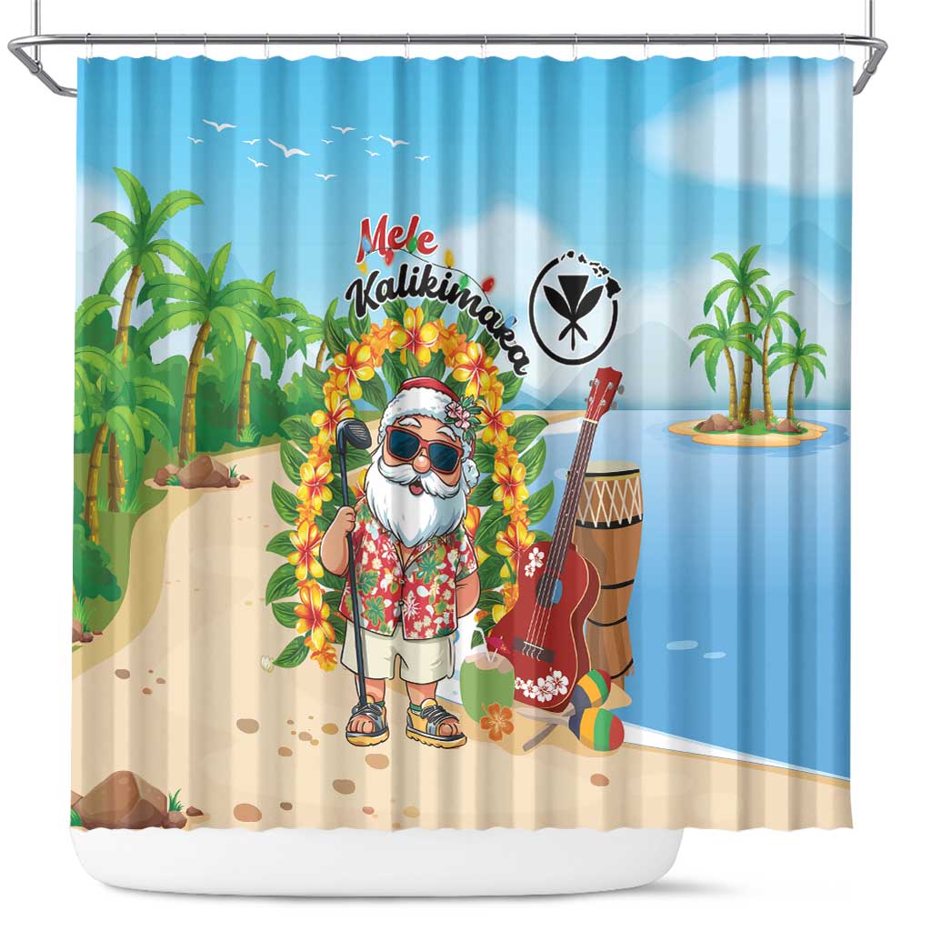 Hawaii Golf Christmas Shower Curtain Mele Kalikimaka Funny Golfer Santa - Polynesian Pride