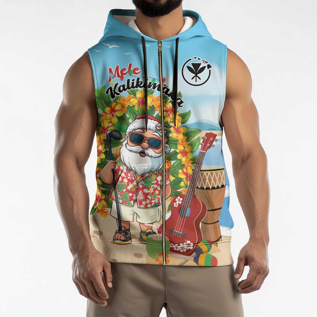 Personalized Hawaii Golf Christmas Sleeveless Zip Hoodie Mele Kalikimaka Funny Golfer Santa - Polynesian Pride