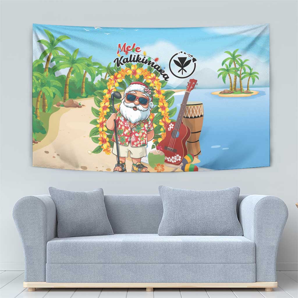 Hawaii Golf Christmas Tapestry Mele Kalikimaka Funny Golfer Santa - Polynesian Pride