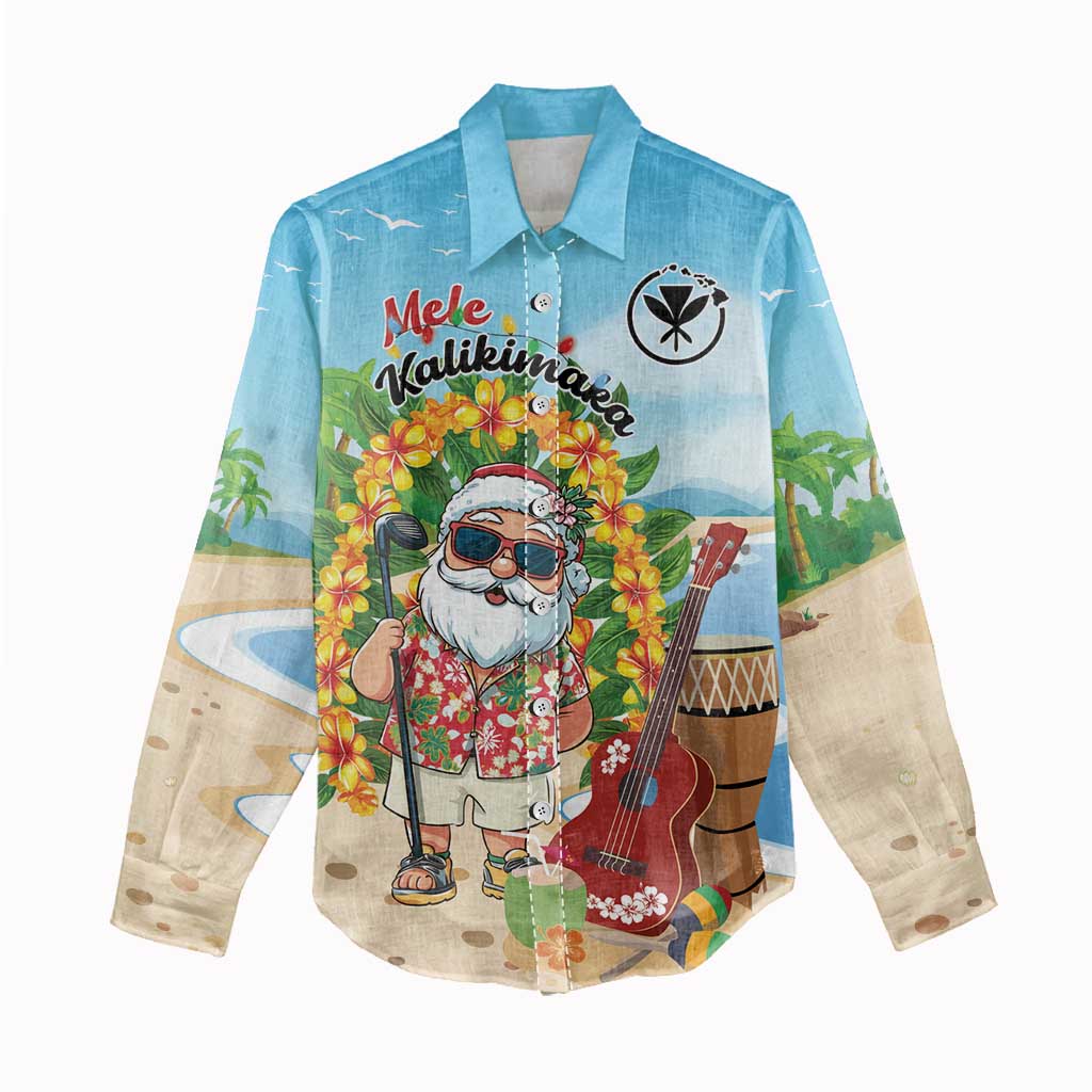 Personalized Hawaii Golf Christmas Women Casual Shirt Mele Kalikimaka Funny Golfer Santa - Polynesian Pride