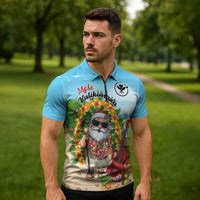 Personalized Hawaii Golf Christmas Zipper Polo Shirt Mele Kalikimaka Funny Golfer Santa - Polynesian Pride