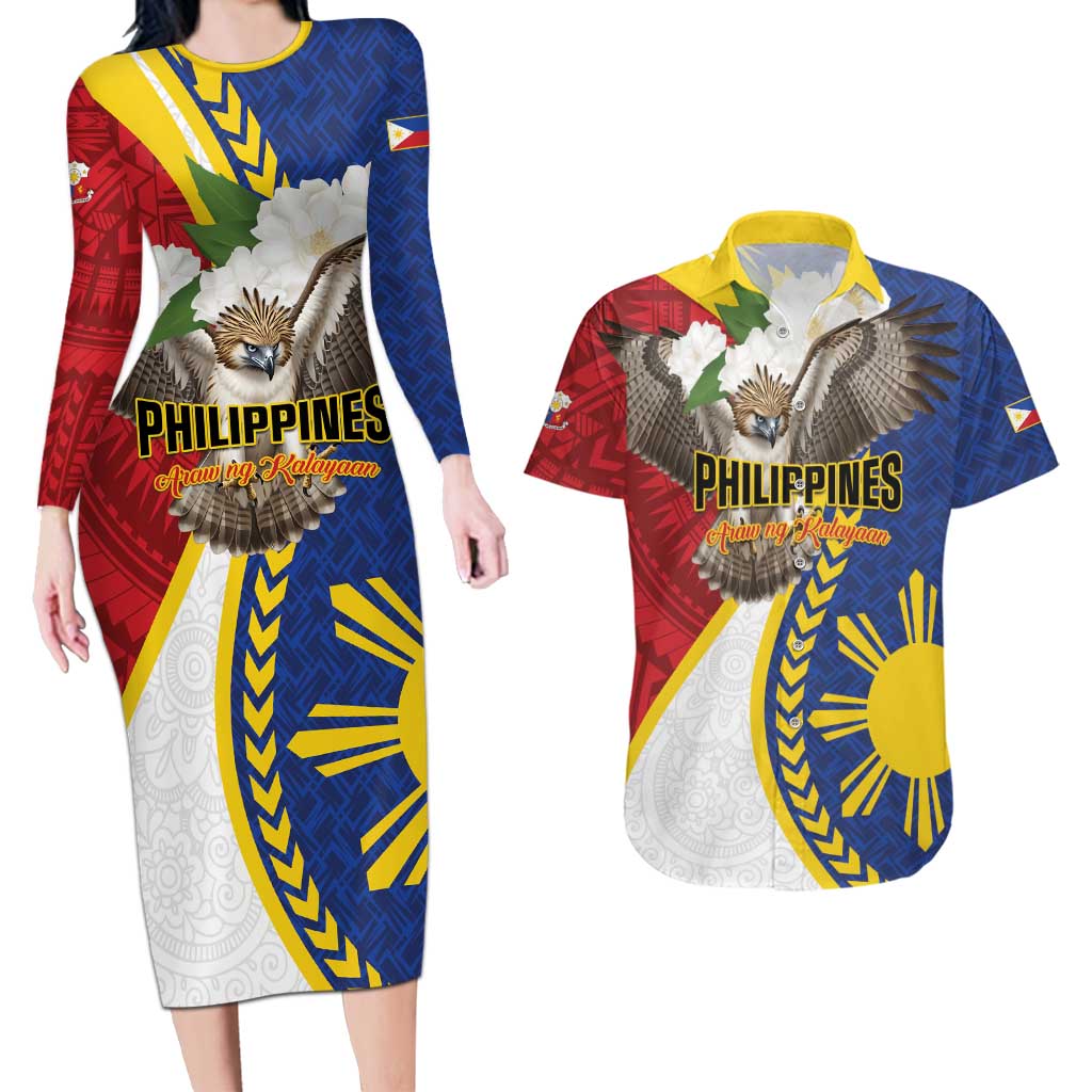 Personalized Philippines Couples Matching Long Sleeve Bodycon Dress and Hawaiian Shirt Filipino Araw ng Kalayaan