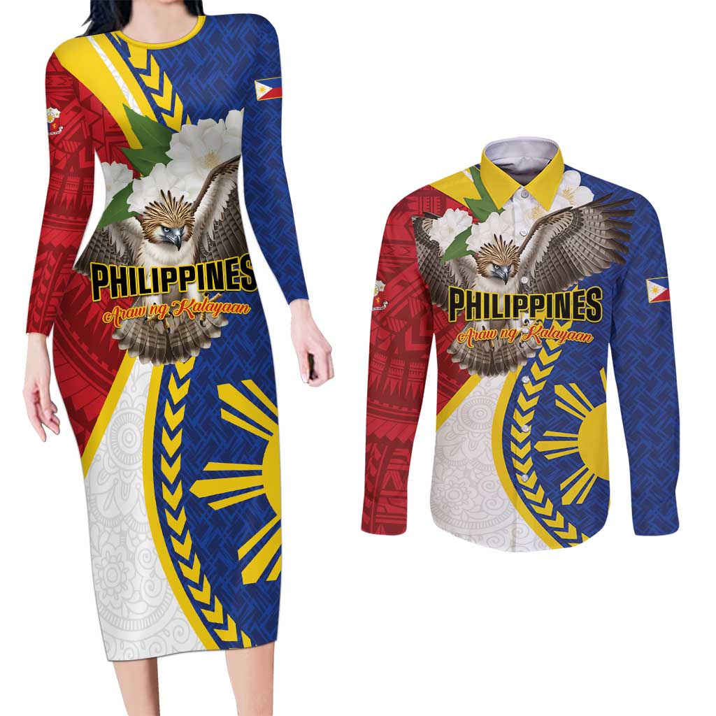 Personalized Philippines Couples Matching Long Sleeve Bodycon Dress and Long Sleeve Button Shirt Filipino Araw ng Kalayaan