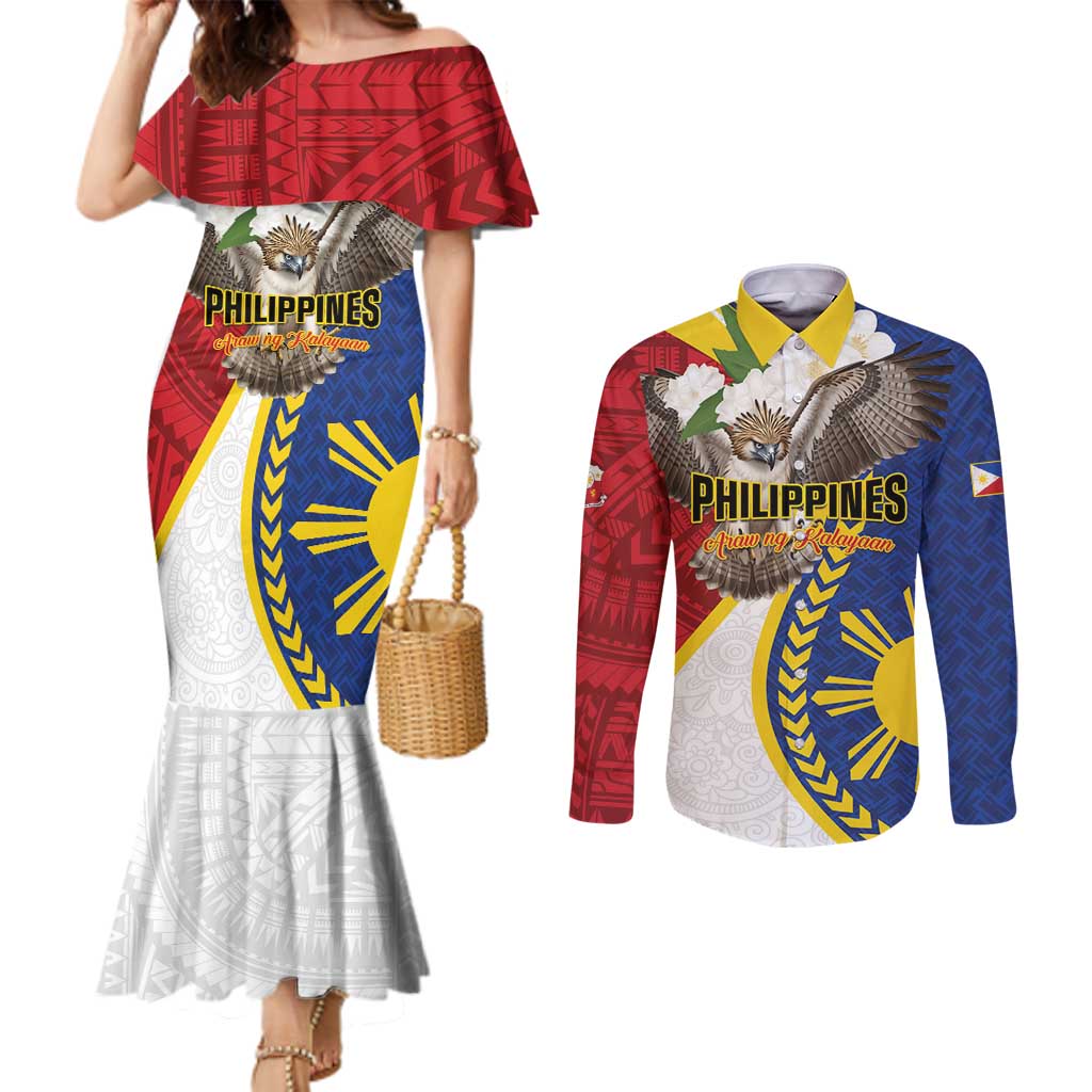 Personalized Philippines Couples Matching Mermaid Dress and Long Sleeve Button Shirt Filipino Araw ng Kalayaan