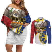 Personalized Philippines Couples Matching Off Shoulder Short Dress and Long Sleeve Button Shirt Filipino Araw ng Kalayaan