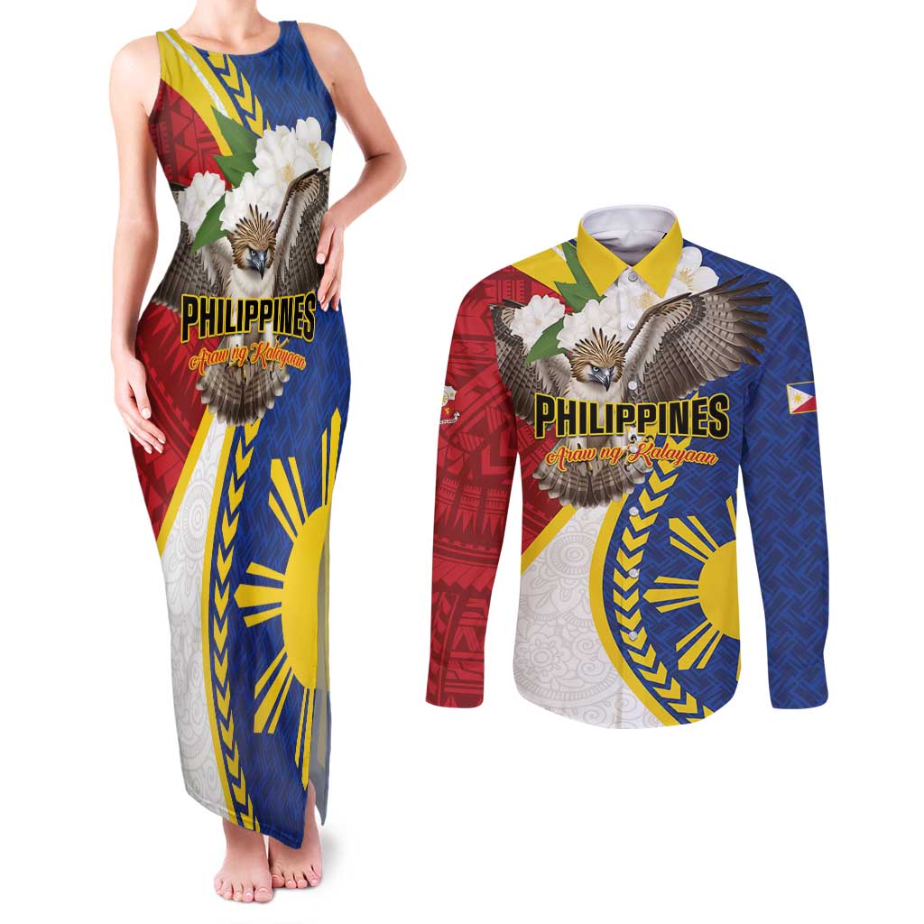 Personalized Philippines Couples Matching Tank Maxi Dress and Long Sleeve Button Shirt Filipino Araw ng Kalayaan