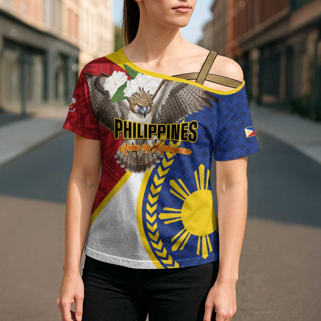 Personalized Philippines Cross Shoulder Shirt Filipino Araw ng Kalayaan LT01 - Polynesian Pride