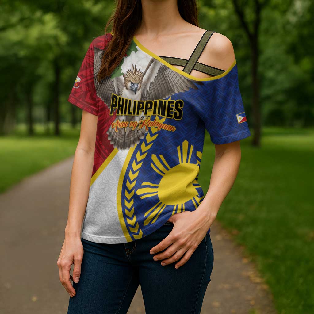 Personalized Philippines Cross Shoulder Shirt Filipino Araw ng Kalayaan LT01 - Polynesian Pride