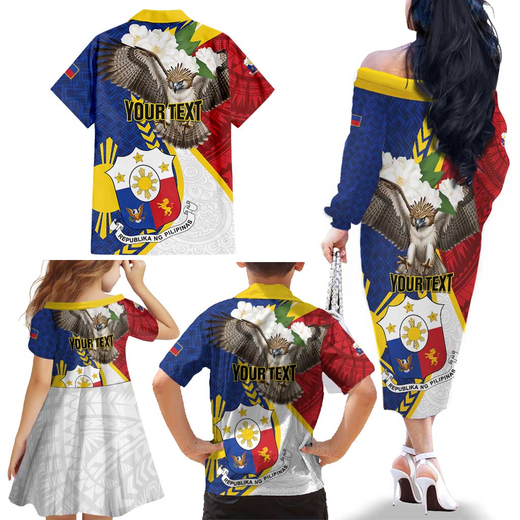 Personalized Philippines Family Matching Off The Shoulder Long Sleeve Dress and Hawaiian Shirt Filipino Araw ng Kalayaan