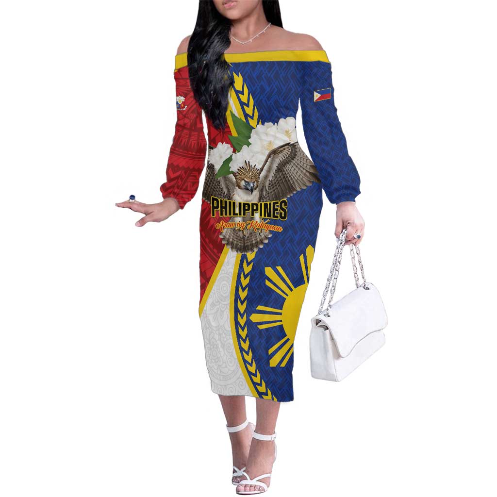 Personalized Philippines Family Matching Off The Shoulder Long Sleeve Dress and Hawaiian Shirt Filipino Araw ng Kalayaan