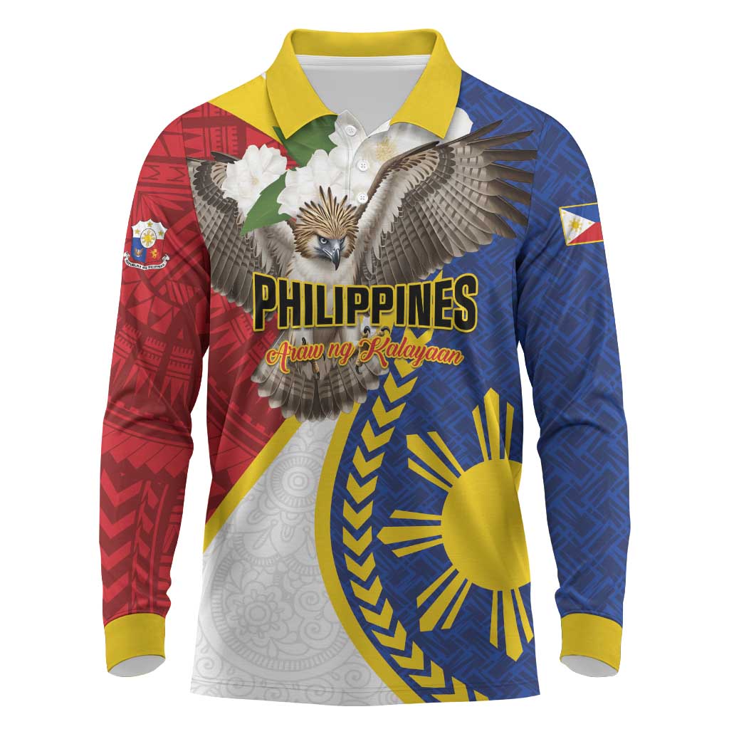 Personalized Philippines Long Sleeve Polo Shirt Filipino Araw ng Kalayaan