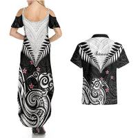 New Zealand Couples Matching Summer Maxi Dress and Hawaiian Shirt Aotearoa Maori Kiwi Black Fern LT01 - Polynesian Pride