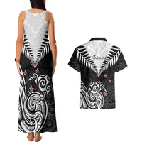 New Zealand Couples Matching Tank Maxi Dress And Hawaiian Shirt Aotearoa Maori Kiwi Black Fern LT01 - Polynesian Pride