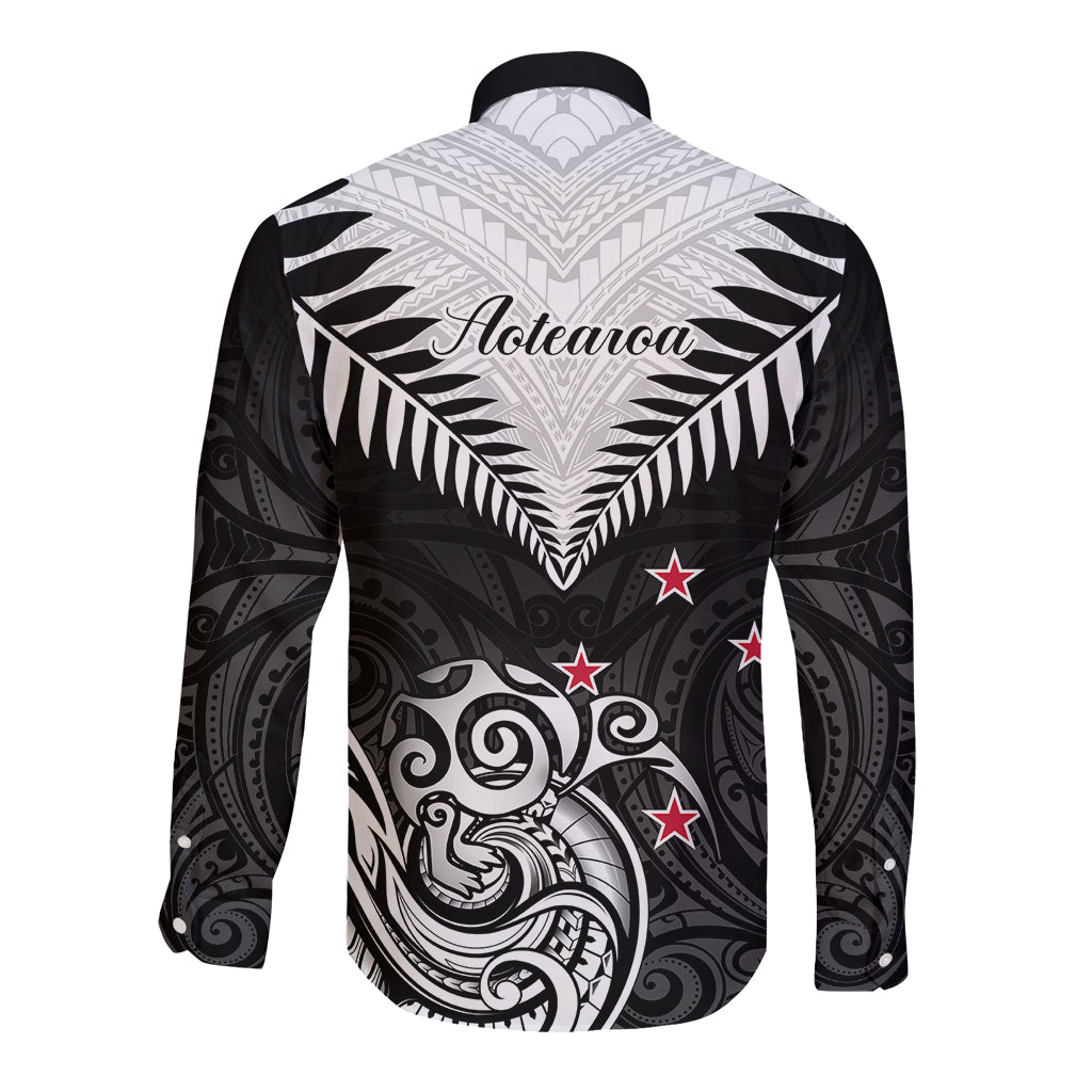 New Zealand Long Sleeve Button Shirt Aotearoa Maori Kiwi Black Fern LT01 - Polynesian Pride