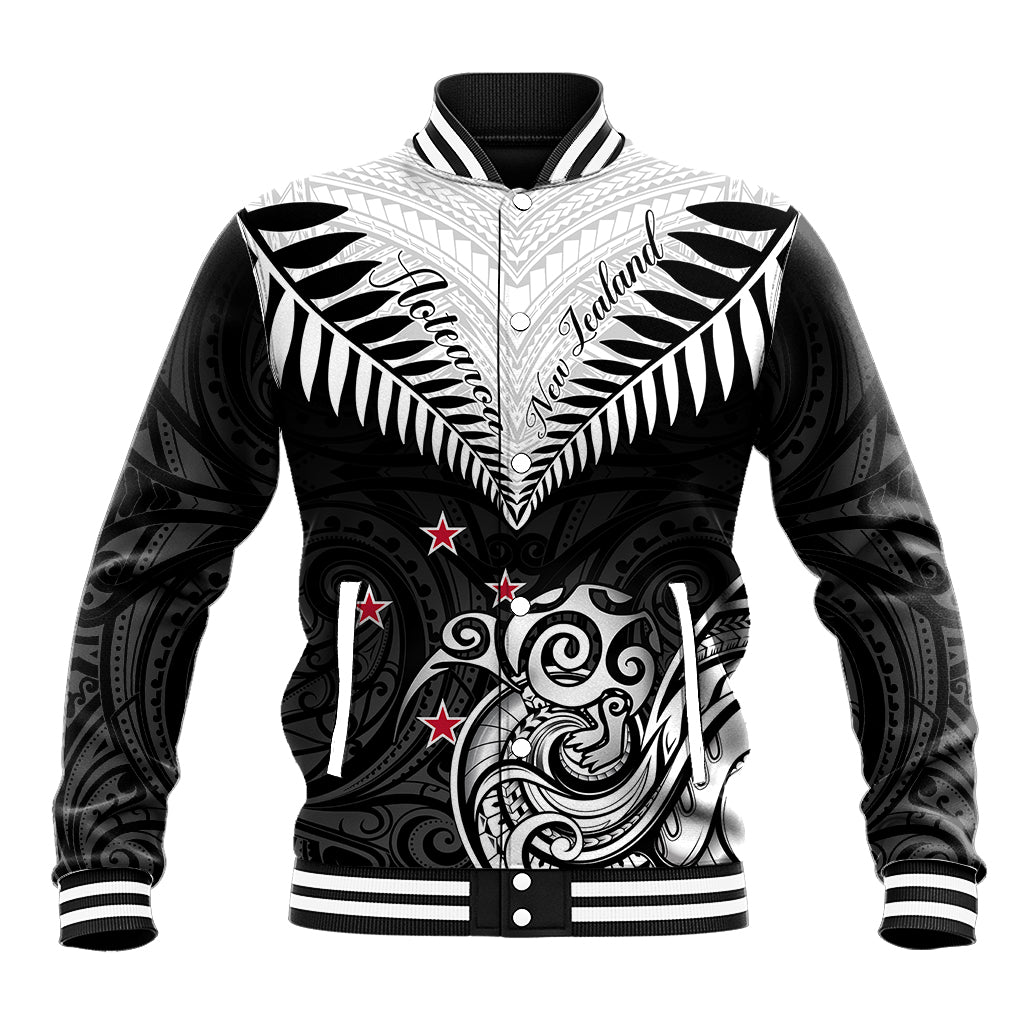 Personalised New Zealand Baseball Jacket Aotearoa Maori Kiwi Black Fern LT01 Unisex Black - Polynesian Pride
