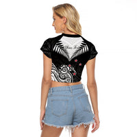 Personalised New Zealand Raglan Cropped T Shirt Aotearoa Maori Kiwi Black Fern LT01 - Polynesian Pride