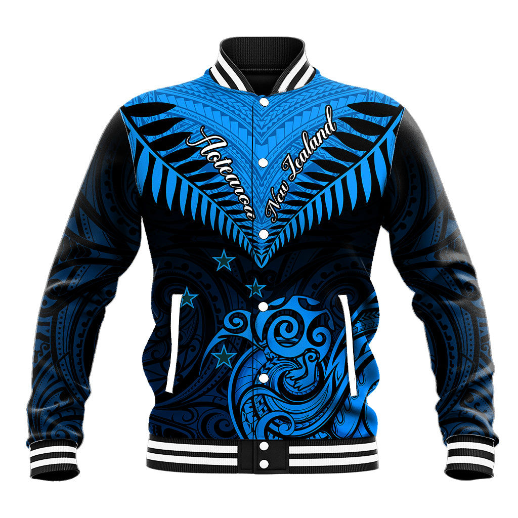 Personalised New Zealand Baseball Jacket Aotearoa Blue Maori Kiwi Blue Fern LT01 Unisex Blue - Polynesian Pride