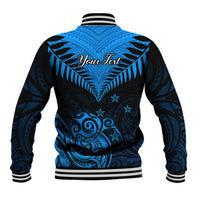 Personalised New Zealand Baseball Jacket Aotearoa Blue Maori Kiwi Blue Fern LT01 - Polynesian Pride