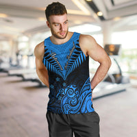 Personalised New Zealand Men Tank Top Aotearoa Blue Maori Kiwi Blue Fern LT01 - Polynesian Pride