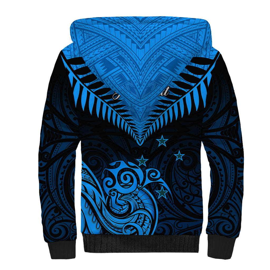Personalised New Zealand Sherpa Hoodie Aotearoa Blue Maori Kiwi Blue Fern LT01 - Polynesian Pride