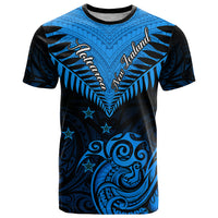 Personalised New Zealand T Shirt Aotearoa Blue Maori Kiwi Blue Fern LT01 Blue - Polynesian Pride