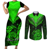 Personalised New Zealand Couples Matching Short Sleeve Bodycon Dress and Long Sleeve Button Shirts Aotearoa Maori Kiwi Green Fern LT01 Green - Polynesian Pride