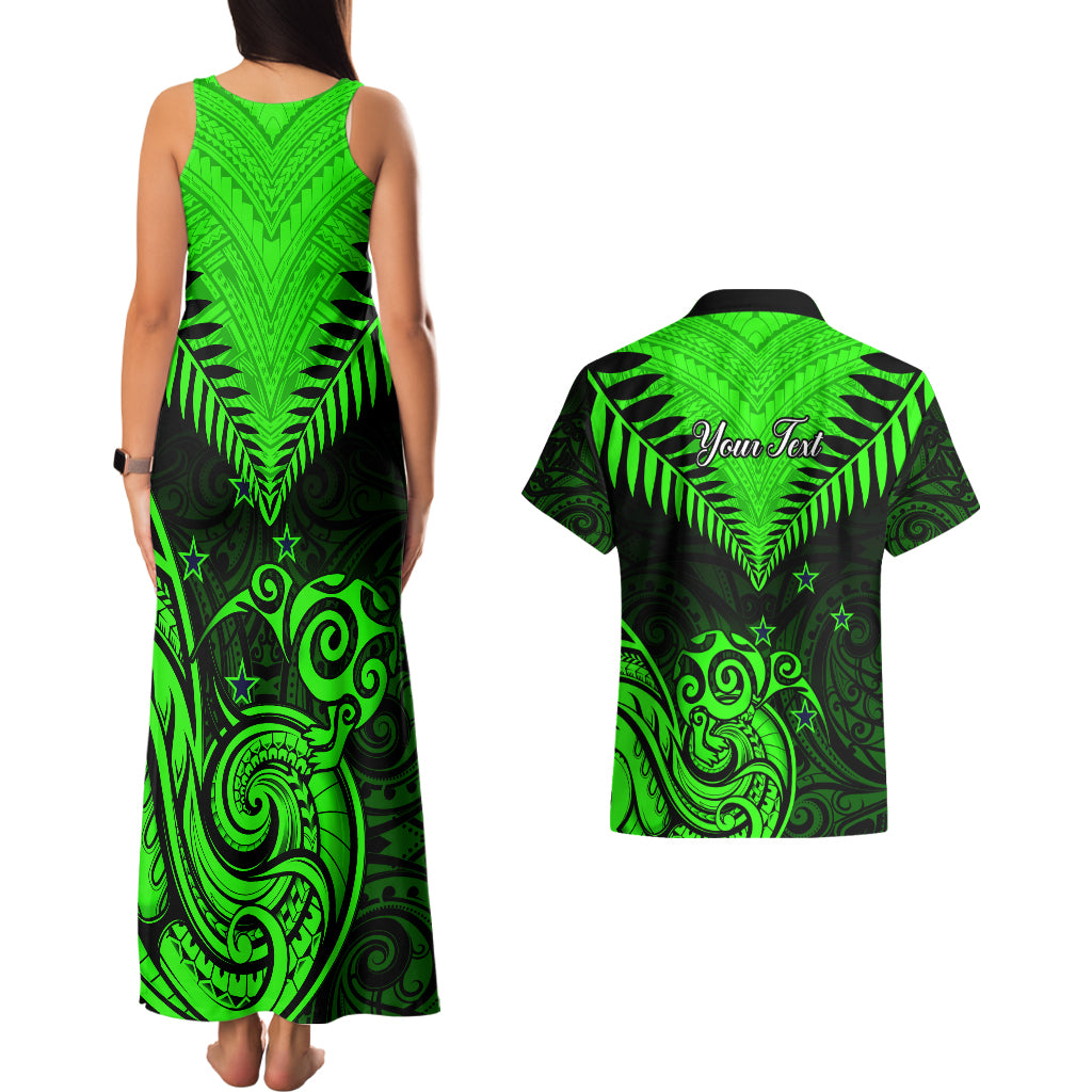 Personalised New Zealand Couples Matching Tank Maxi Dress And Hawaiian Shirt Aotearoa Maori Kiwi Green Fern LT01 - Polynesian Pride