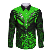 Personalised New Zealand Long Sleeve Button Shirt Aotearoa Maori Kiwi Green Fern LT01 Unisex Green - Polynesian Pride